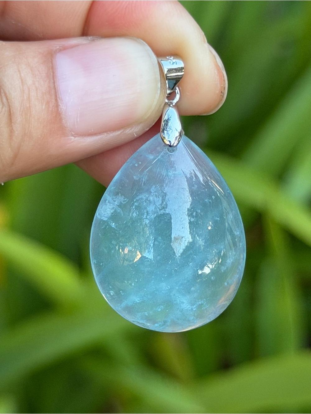 Sterling Silver Aquamarine Teardrop Pendant‎ - Light Blue 1971